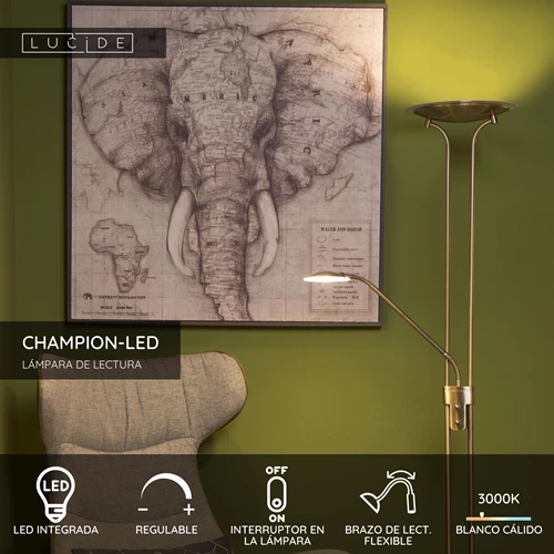 Lucide CHAMPION-LED - Lámpara de lectura - LED Regul. - 3000K - Bronce - USP